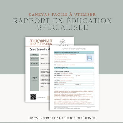 Rapport en éducation spécialisée, canevas.  5 p.