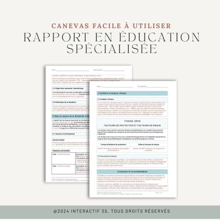 Rapport en éducation spécialisée, canevas.  5 p.