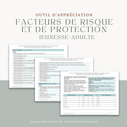 Outil d’appréciation des facteurs de risque et de protection des difficultés d’adaptation chez l’humain. Jeunesse/adulte (8 ans et +). 10 p.