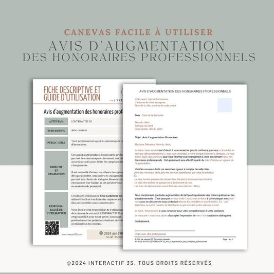 Avis d’augmentation des honoraires professionnels