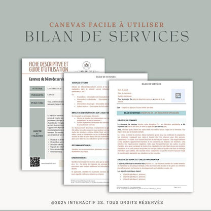 Bilan de services, canevas.  3 p.