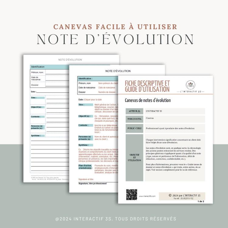 Note d'évolution, canevas.  1 p.