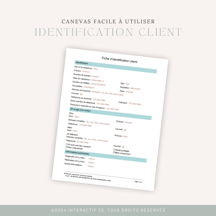 Fiche d'identification client. 1 p. - L'interactif 3S